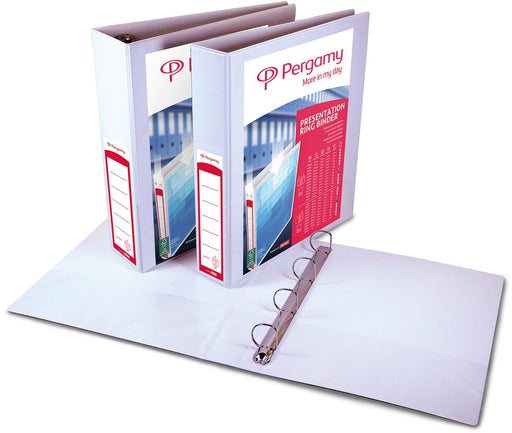 Pergamy personaliseerbare ringmap, ft A4, 2 pochettes, 3 insteektassen, 4 D-ringen van 16 mm, wit 10 stuks, OfficeTown