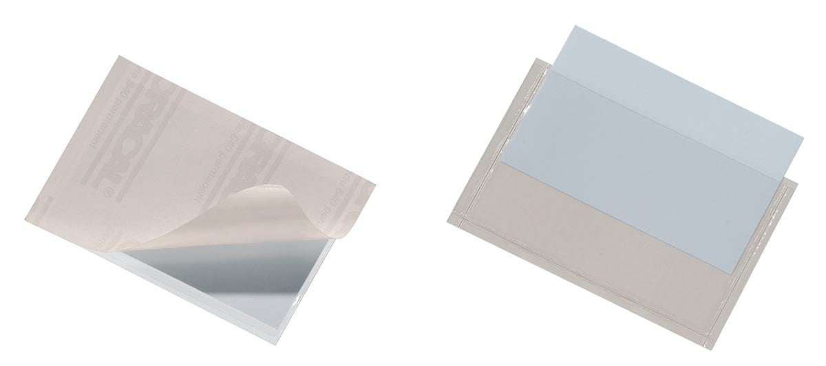 Duurzame Pocketfix doos van 100 stuks, binnenft 90 x 57 mm met zelfklevende hoes