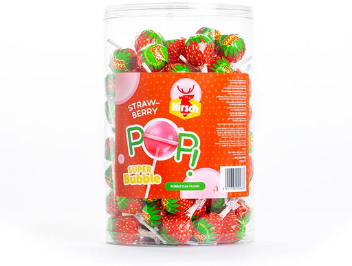 Hirsch Super Bubble Lolly Strawberry, 100 stuks, pot van 1,7 kg 100 stuks, OfficeTown