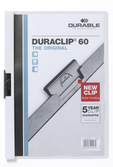 Duurzame Klemmap Duraclip Origineel 60 wit met metalen clip