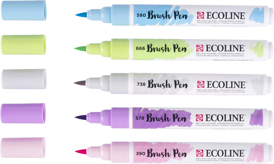 Talens Ecoline Brush pen, etui van 5 stuks in pastelkleuren met ronde punt