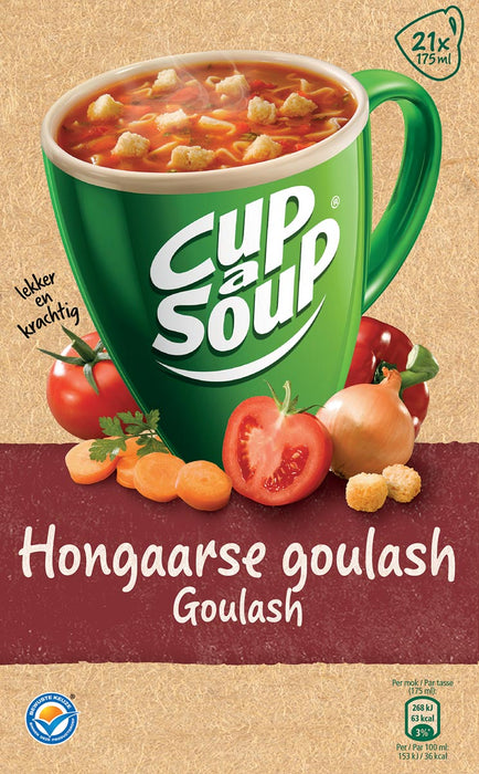 Cup-a-Soup Hongaarse goulash, doos met 21 zakjes van 175 ml goulash + croutons