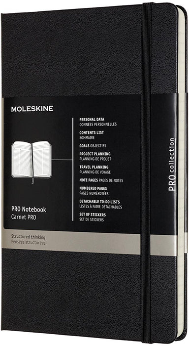 Moleskine professioneel notitieboek, A4-formaat, gelinieerd, harde kaft, 189 pagina's, zwart