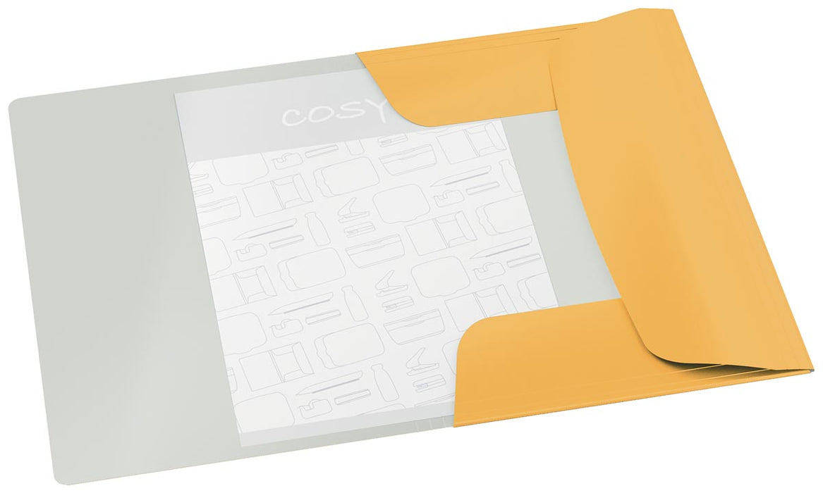 Leitz Cosy elastomap met 3 kleppen, uit karton, ft A4, geel : Leitz Cosy elastomap met zacht aanvoelende lamineerlaag, ft A4, warm geel