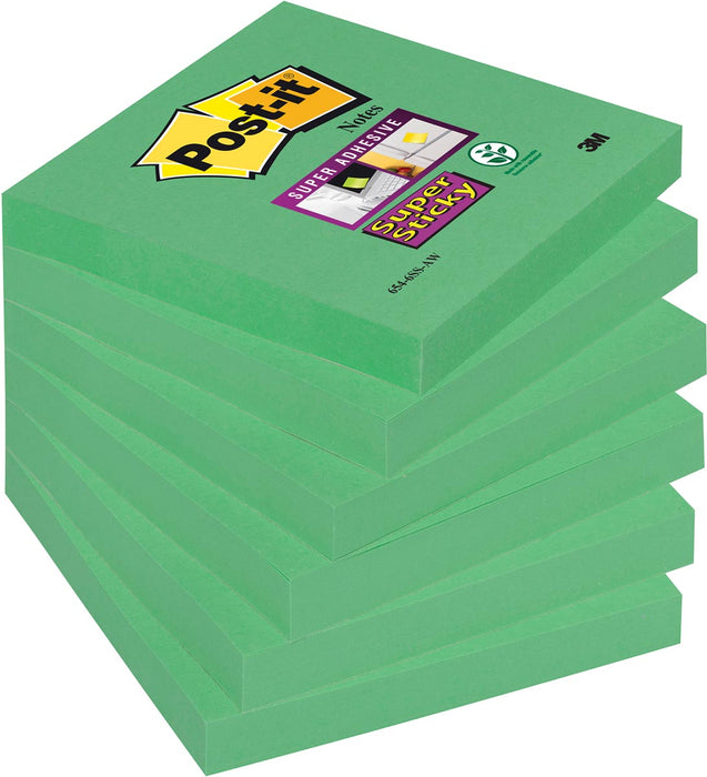 Post-it Super Sticky memoblaadjes, 90 vel, maat 76 x 76 mm, bundel van 6 blokken, groen (klaver groen)