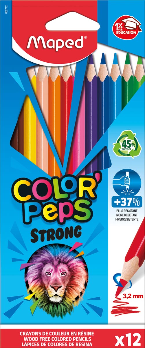Maped kleurpotlood Color'Peps Strong, 12 potloden in een kartonnen etui 12 stuks, OfficeTown