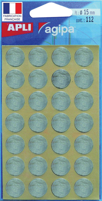 Agipa ronde etiketten in etui diameter 15 mm, zilver, 112 stuks, 28 per blad