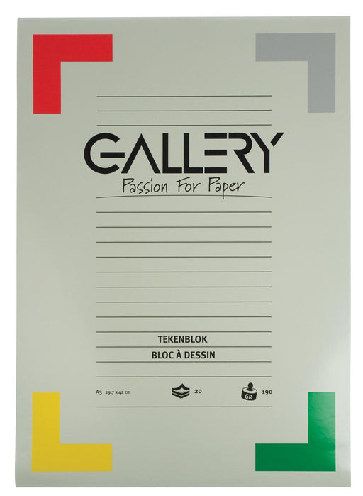 Gallery tekenblok, extra zwaar houtvrij papier, 190 g/m², ft 29,7 x 42 cm (A3), blok van 20 vel 10 stuks, OfficeTown