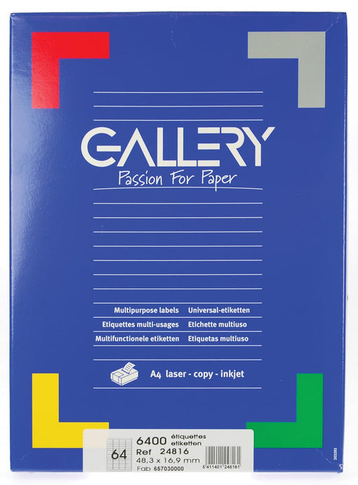 Gallery witte etiketten ft 48,3 x 16,9 mm (b x h), ronde hoeken, doos van 6.400 etiketten 5 stuks, OfficeTown