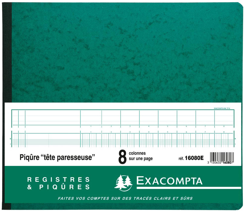 Registers Exacompta, ft 27 x 32 cm, 8 kolommen op 1 bladzijde, 28 lijnen, 80 bladzijden