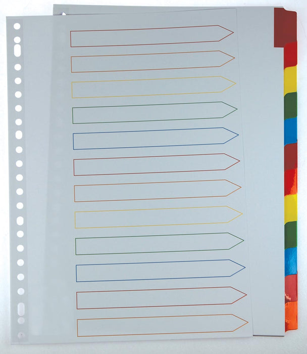 Pergamy tabbladen met indexvel, A4-formaat, 11-gaatsperforatie, geassorteerde kleuren, 12 tabs