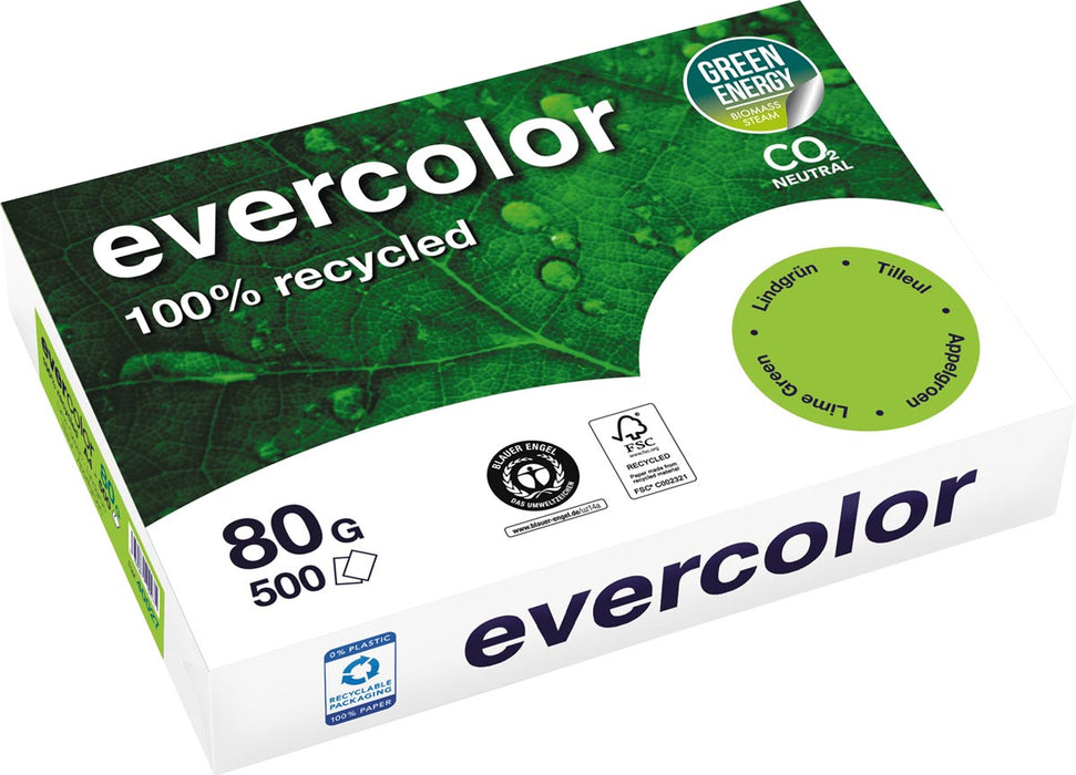 Clairefontaine Evercolor, gekleurd gerecycleerd papier, A4, 80 g, 500 vel, appelgroen 5 stuks, OfficeTown