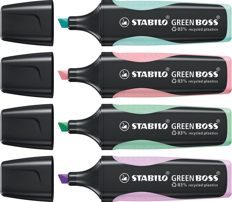 STABILO GREENBOSS PASTEL markeerstiften, set van 4 stuks in verschillende kleuren