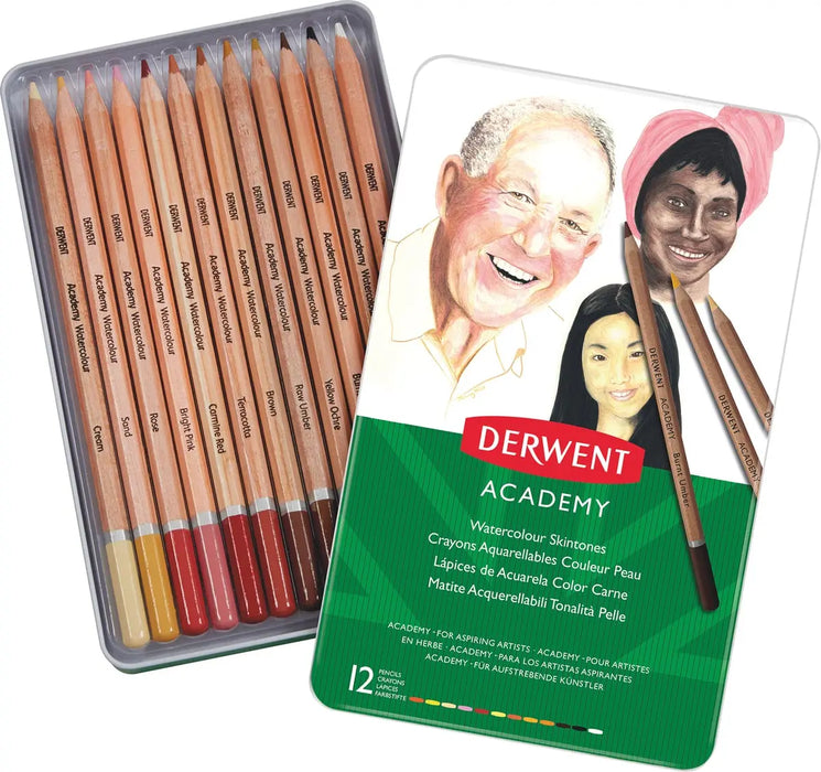 Derwent aquarelpotlood Academy, set van 12 stuks met gemengde huidtinten