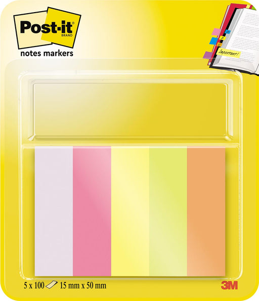 Post-it Notes Markers, ft 15 x 50 mm, geassorteerde kleuren, blister met 5 blokjes van 100 vel 12 stuks, OfficeTown