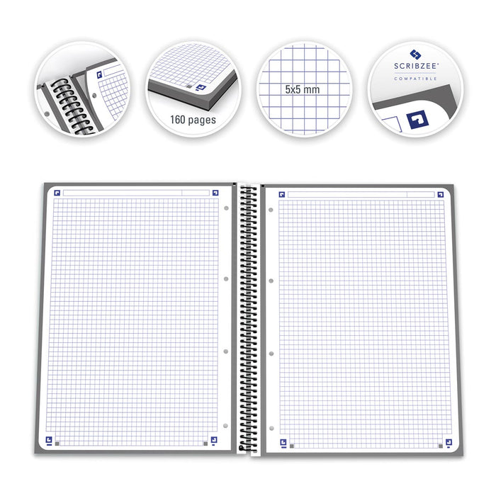 Oxford School Classic Europeanbook spiraalblok, ft A4+, 160 bladzijden, geruit 5 mm, zwart