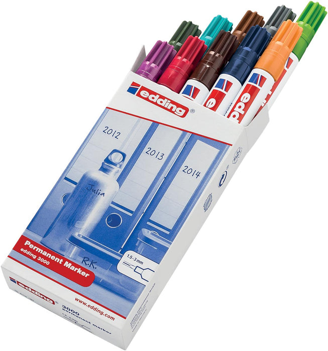 Edding permanente marker 3000, doos met 10 stuks in gevarieerde kleuren 60 stuks