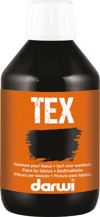 Darwi textielverf Tex, 250 ml, zwart - Verf voor lichtgekleurd textiel, fixeerbaar op 60°C