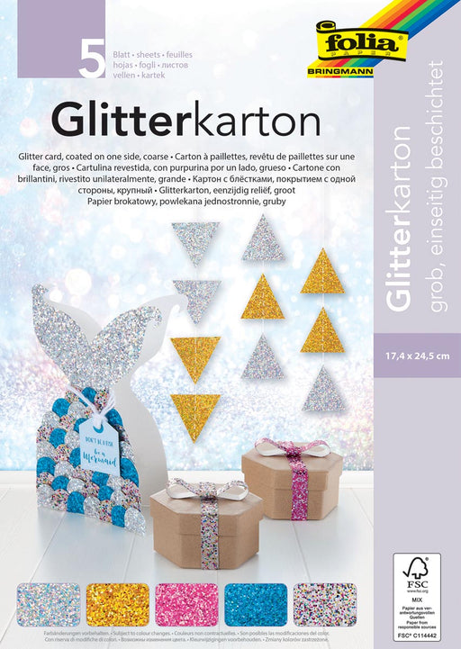 Folia Glitterkarton (zilver, goud, roze, blauw en mix) 5 stuks, OfficeTown