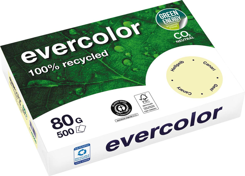 Clairefontaine Evercolor, gekleurd gerecycled papier, A4, 80 g, 500 vel, geel 5 stuks