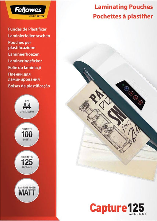 Fellowes lamineerhoes Capture125 ft A4, 250 micron (2 x 125 micron), pak van 100 stuks, mat - OfficeTown
