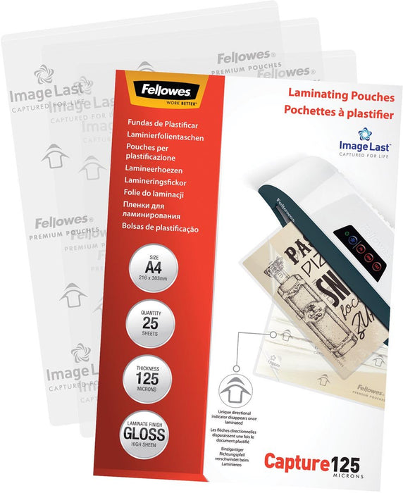 Fellowes lamineerhoes Capture125 ft A4, 250 micron (2 x 125 micron), pak van 25 stuks - OfficeTown