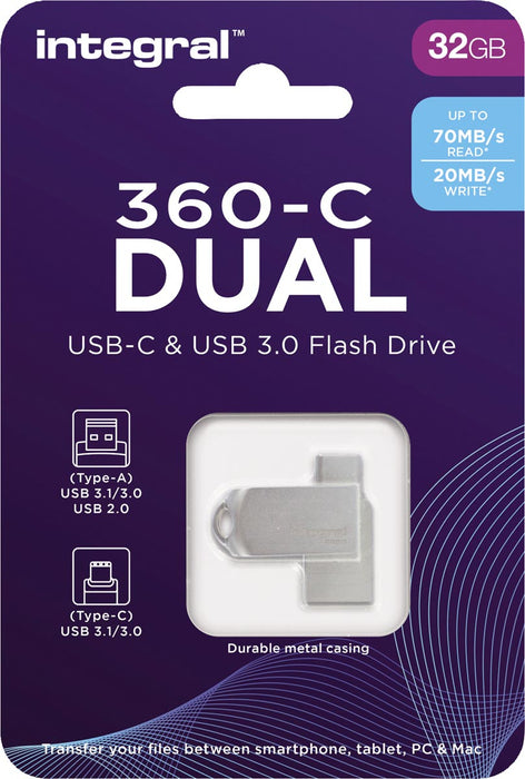 Integral 360-C Dual USB-C & USB 3.0 stick, 32 GB