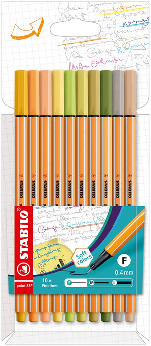 STABILO point 88 fineliner, 10-delige set in zachte kleuren met kartonnen etui STABILO