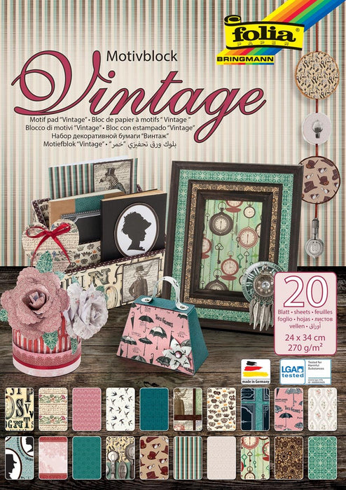 Folia motiefpapier Vintage II ft 24 x 34 cm, blok met 20 vel - OfficeTown