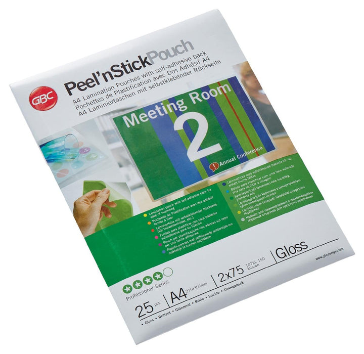 GBC Peel'nStick lamineerhoes ft A4, 150 micron (2 x 75 micron), zelfklevend, pak van 25 stuks - OfficeTown