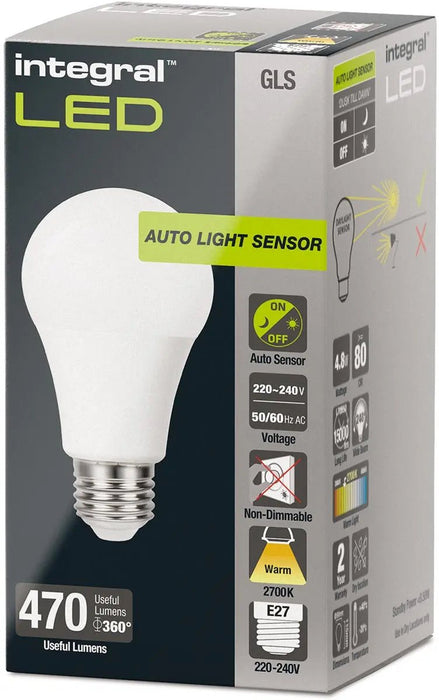 Geïntegreerde Klassieke Globe LED - lamp E27, met dag/nacht sensor, niet dimbaar, 2.700 K, 4,8 W, 470 lumen - OfficeTown
