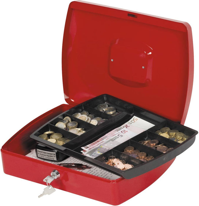 Geldkoffer met opbergvakken en cilinderslot, rood 325 x 235 x 85 mm - OfficeTown