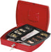 Geldkoffer met opbergvakken en cilinderslot, rood 325 x 235 x 85 mm - OfficeTown