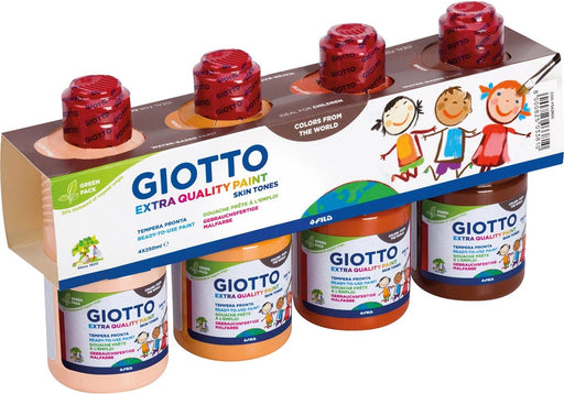 Giotto Extra Kwaliteit Huidtinten plakkaatverf, 250 ml, set van 4 flesjes - OfficeTown
