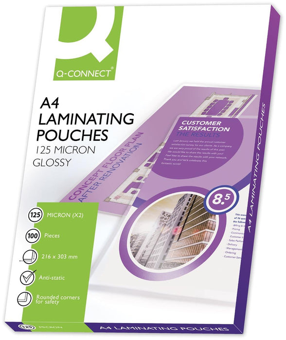 Glanzende gelamineerde hoes A4 250 micron (2x 125 micron) 100 stuks met polyester - Q - CONNECT - OfficeTown