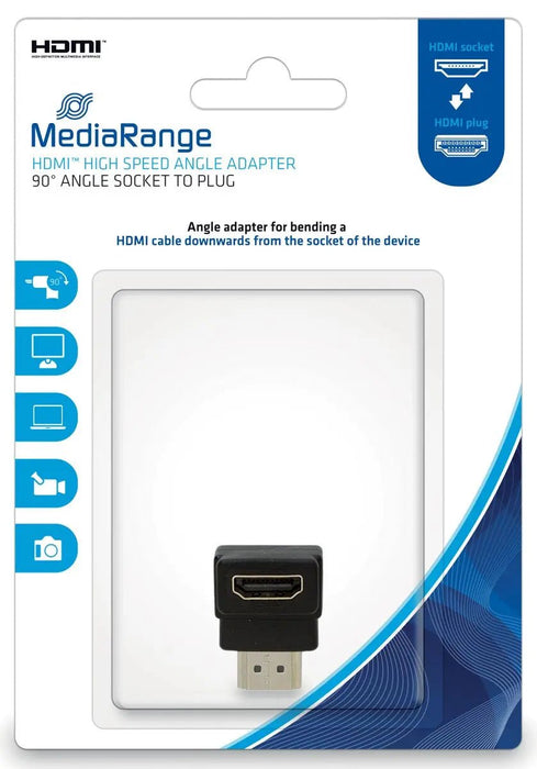 HDMI Hoek - adapter, 90 graden, Mannelijk naar Vrouwelijk, Contrastekker - Zwart - OfficeTown