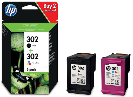 HP inktcartridge 302, 165 - 190 pagina's, OEM X4D37AE, 1 x zwart en 1 x 3 kleuren Geschikt voor: OfficeJet 3800 Series - OfficeTown