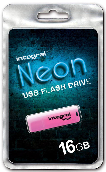 Integral Neon USB 2.0 stick, 16 GB, roze - OfficeTown