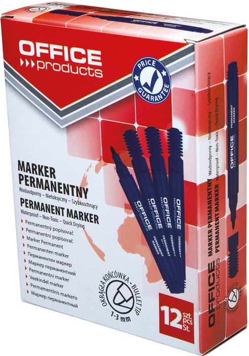 Kantoorartikelen permanente marker 1 - 3 mm, rond, blauw 12 stuks - OfficeTown