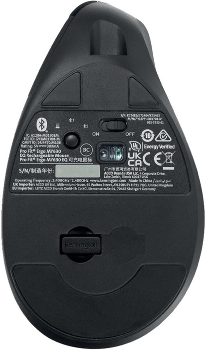 Kensington EQ Pro Fit ergonomische muis MY630, rechtshandig, draadloos, oplaadbaar - OfficeTown