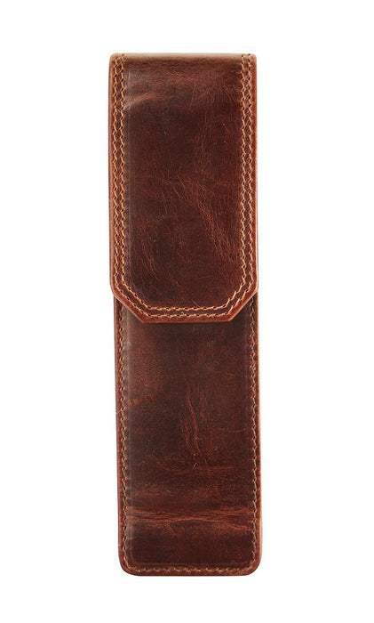 Lederen etui voor 2 pennen, vintage bruin - OfficeTown