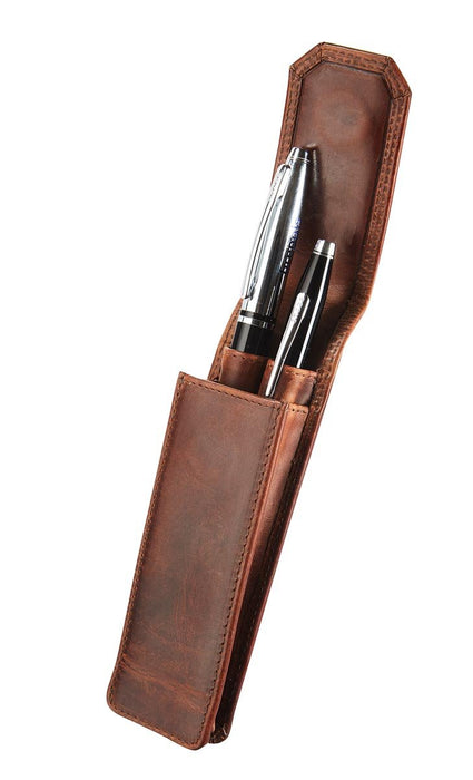 Lederen etui voor 2 pennen, vintage bruin - OfficeTown