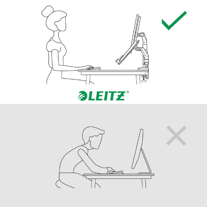 Leitz Ergo ruimtebesparende monitorarm, dubbele arm met 1 laptoparm, grijs - OfficeTown