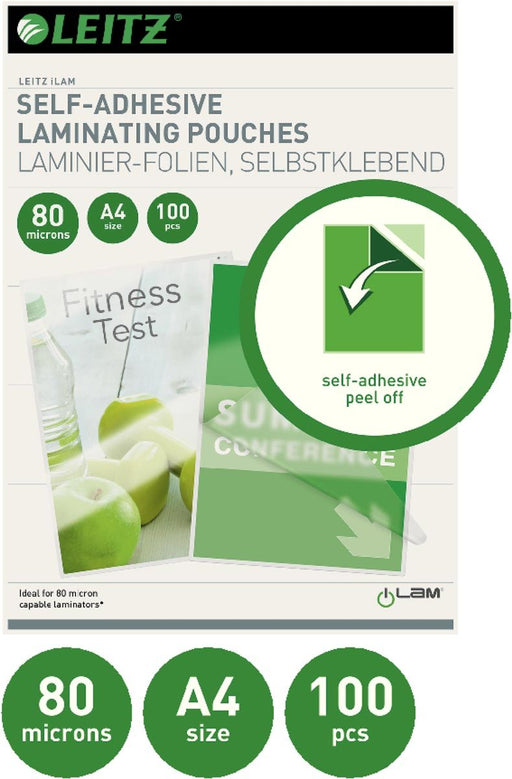 Leitz Eva lamineerhoes ft A4, 160 micron (2 x 80 micron), zelfklevend, pak van 100 stuks - OfficeTown