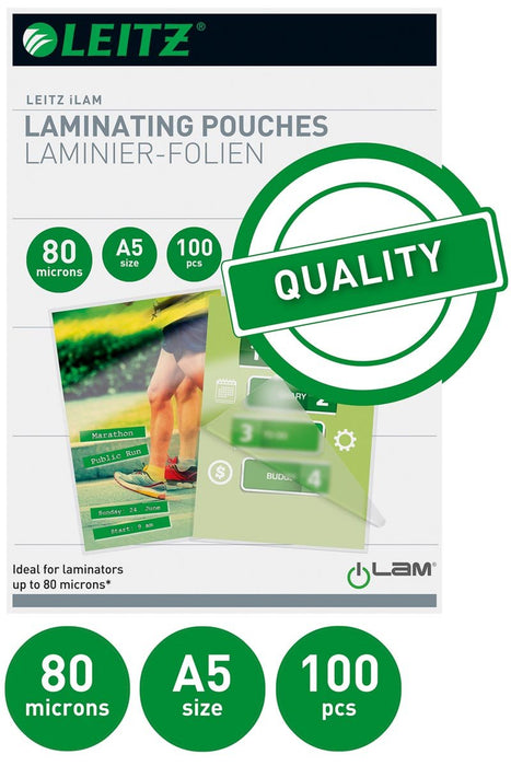 Leitz Eva lamineerhoes ft A5, 160 micron (2 x 80 micron), pak van 100 stuks - OfficeTown