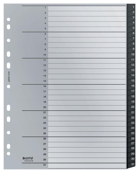 Leitz Recycle tabbladen, ft A4, 11 - gaatsperforatie, PP, zwart, 1 - 31 - OfficeTown