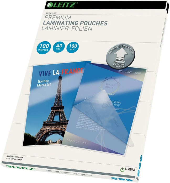 Leitz UDT lamineerhoes ft A3, 200 micron (2 x 100 micron), pak van 100 stuks - OfficeTown