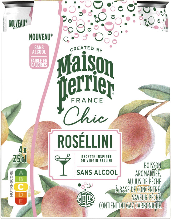 Maison Perrier mocktail Roséllini, perzik, blik van 25 cl, pak van 4 stuks - OfficeTown