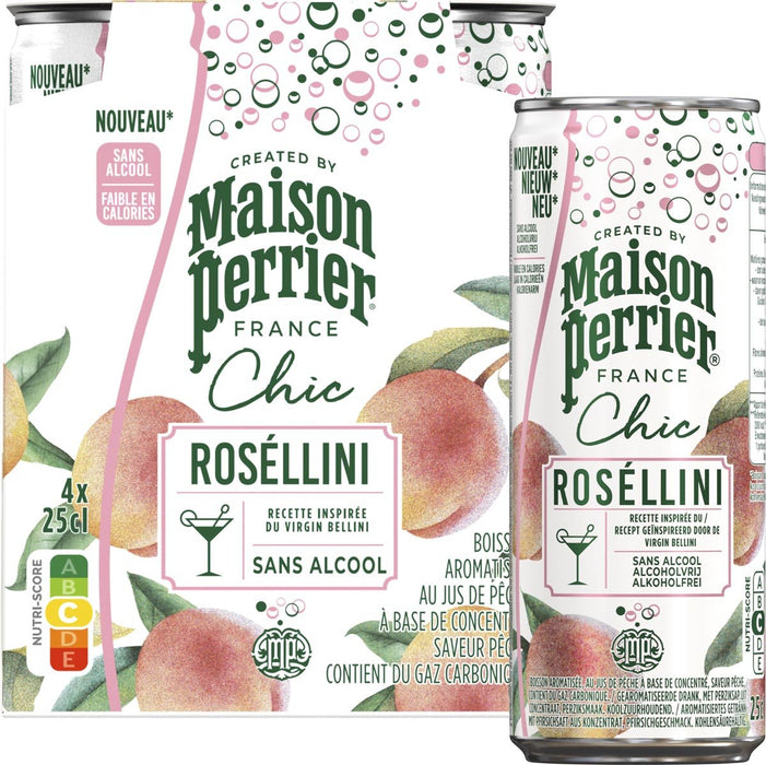 Maison Perrier mocktail Roséllini, perzik, blik van 25 cl, pak van 4 stuks - OfficeTown