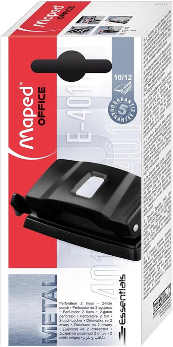 Maped perforator Essentials, 2 - gaats, 10 - 12 vel, zwart met aanleglat - OfficeTown